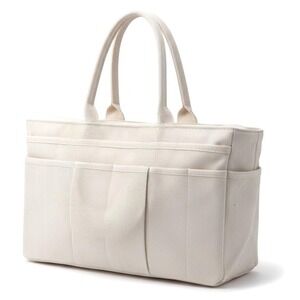 100% Cotton Cream Canvas Multi-Pocket Utility Tote Bag Craft Art Hobby Organizer